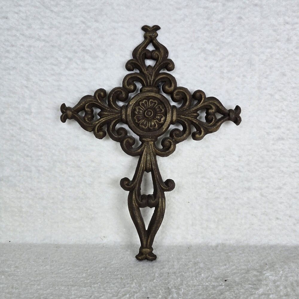 Christian Old Fashioned Cast Iron Wall Cross Scroll Rustic Primitive 10 Inch